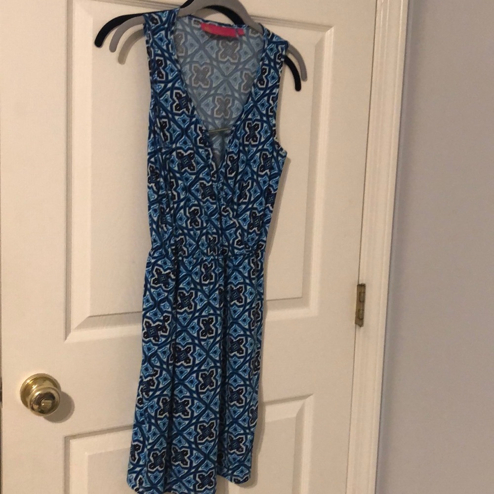 EUC turquoise & white tank top dress Macbeth Collection by Margaret Joseph